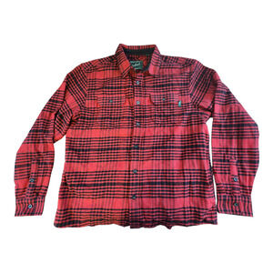Woolrich red black plaid men flannel shirt sz XL pockets long sleeve 100% cotton